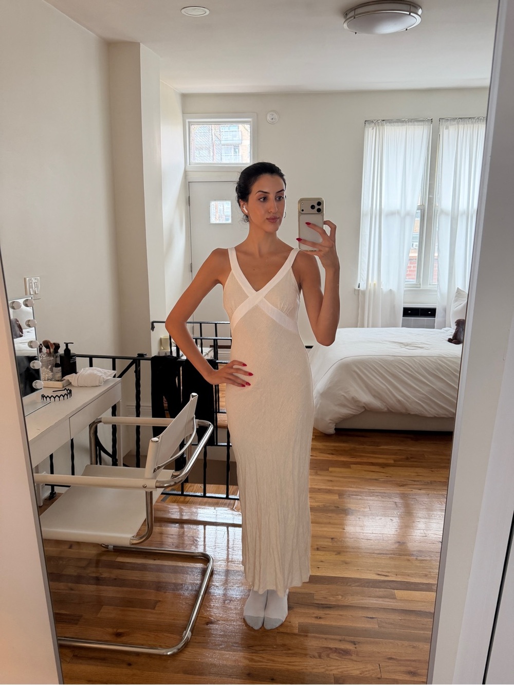 Sleeveless White Maxi Dress with Crossover V-Neck